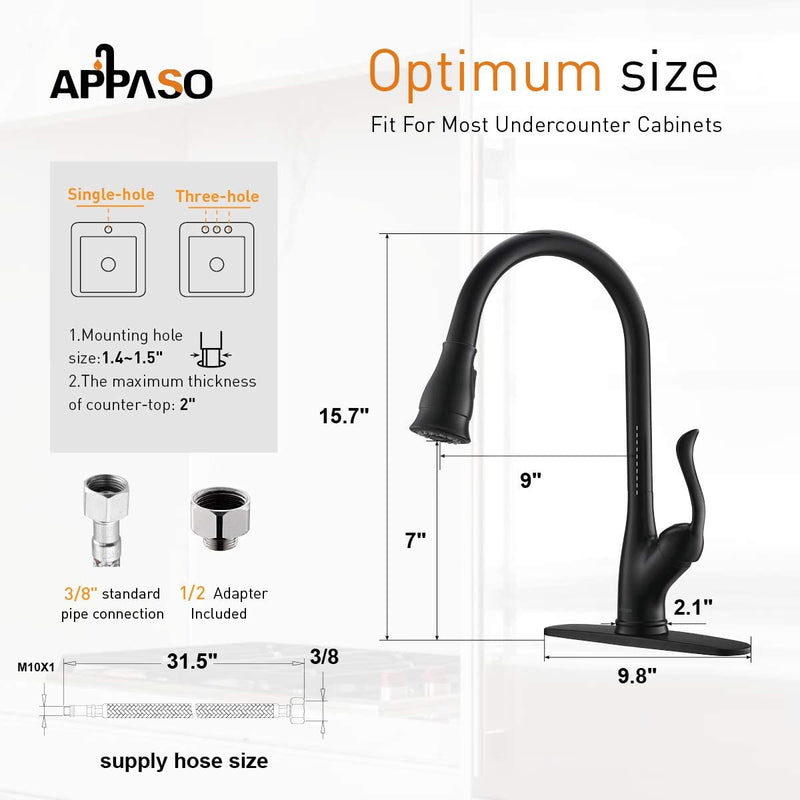 APPASO 157MB Kitchen Faucet Matte Black with Pull Down Sprayer and Deck Plate