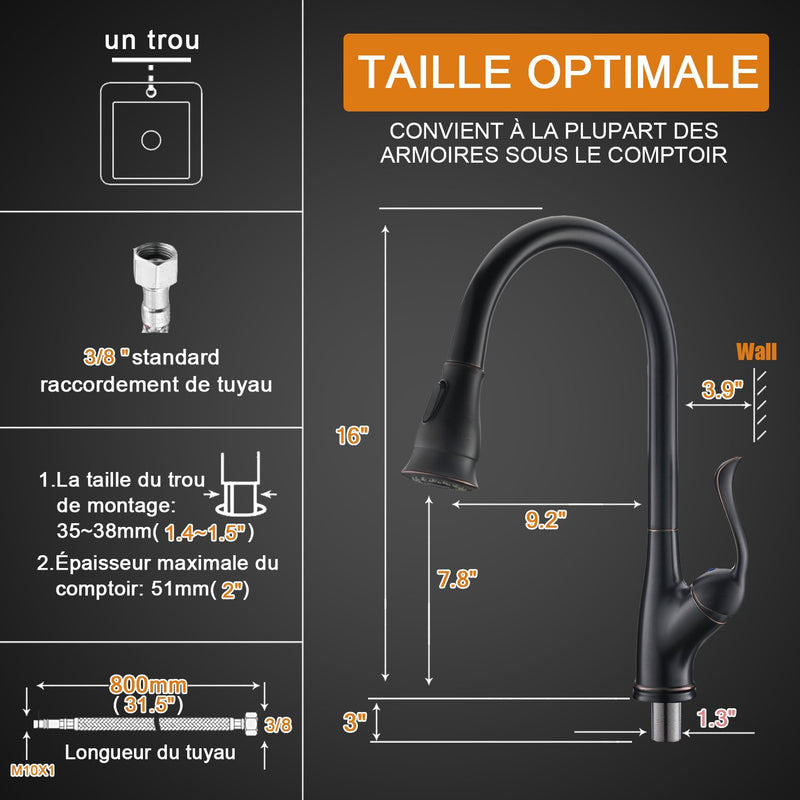 APPASO Robinet de Cuisine Mitigeur avec Douchette Mitigeur Évier 360° Rotatif en Nickel Brossé Bronze Huilé