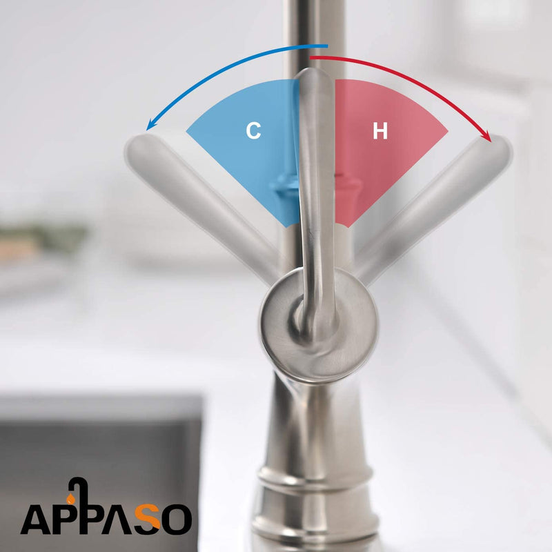 APPASO 159BN Brushed Nickel Kitchen Faucet with Pull Down Sprayer, Soap Dispenser and Brush