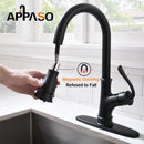 APPASO 159MB Kitchen Faucet Matte Black with Pull Down Sprayer, Soap Dispenser and Brush
