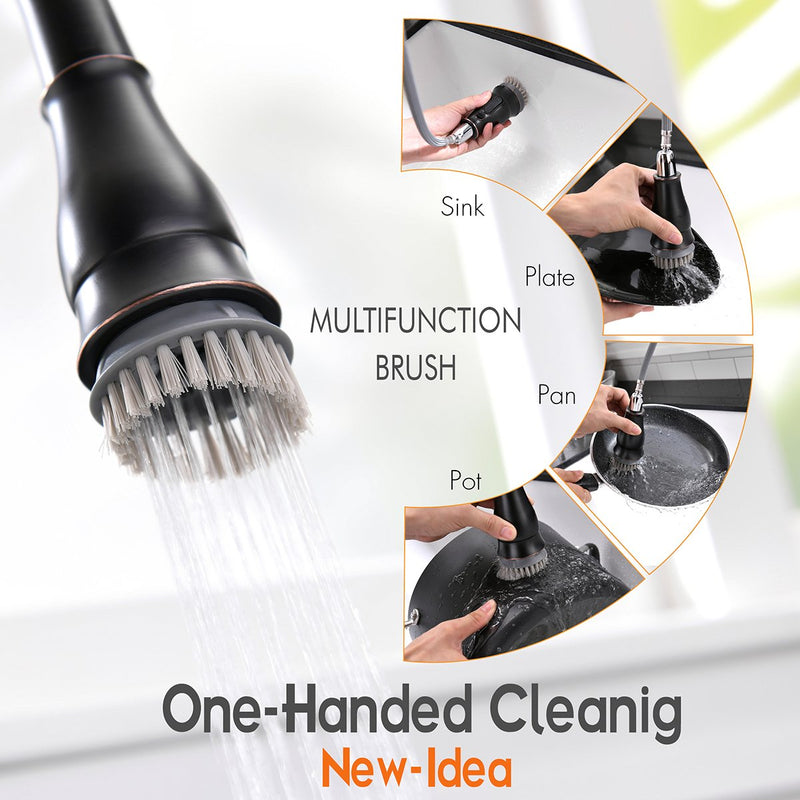 APPASO 170ORB Single Handle Pull Down Kitchen Faucet Oil Rubbed Bronze with Magnetic Docking Sprayer and Brush
