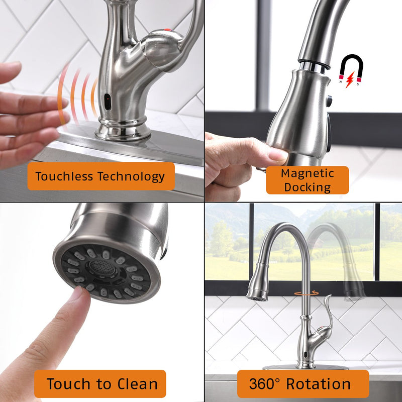 APPASO 170TL-BN Touchless Smart Kitchen Faucet Brushed Nickel Motion Sensing Activated Hands-Free