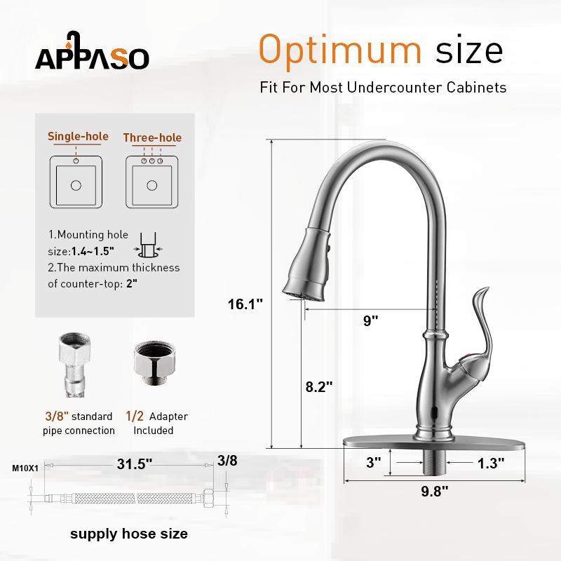 APPASO 170TL-BN Touchless Smart Kitchen Faucet Brushed Nickel Motion Sensing Activated Hands-Free