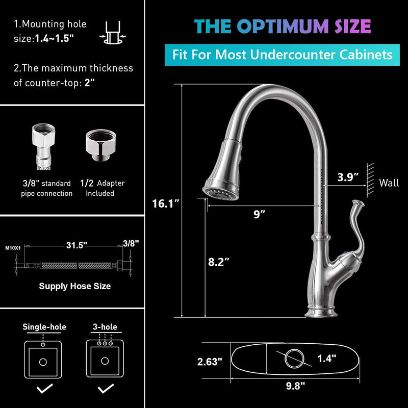 APPASO 175BN High Arc Kitchen Faucet Brushed Nickel with Pull Down Magnetic Docking Sprayer