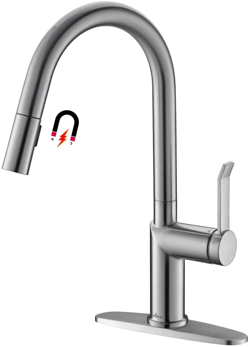 APPASO 204BN Modern Kitchen Faucet Brushed Nickel Swan-Neck with Magnetic Docking Multi-Flow Sprayer