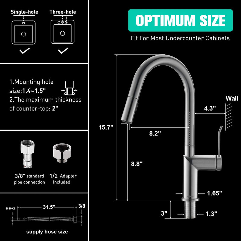 APPASO 204BN Modern Kitchen Faucet Brushed Nickel Swan-Neck with Magnetic Docking Multi-Flow Sprayer