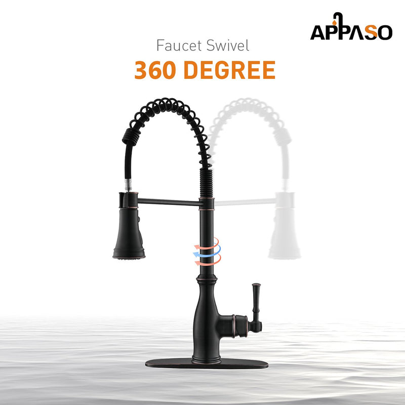 APPASO 227ORB Spring High Arc Kitchen Faucet Oil Rubbed Bronze Commercial Modern Style