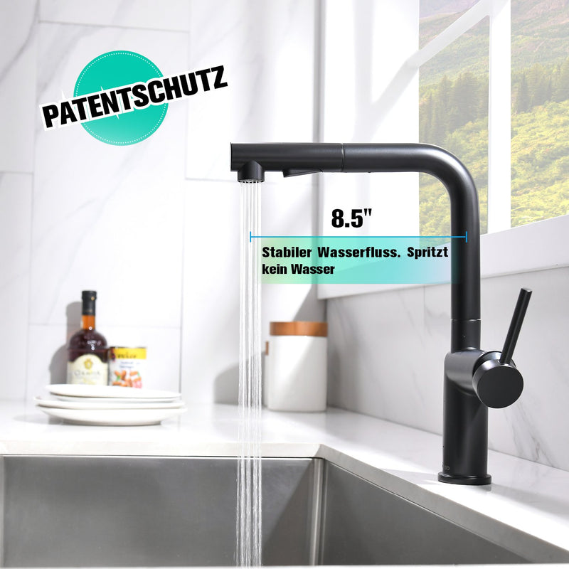 APPASO Wasserhahn Küche mit Brause, 360° Drehbar Küchenarmatur mit 2 Strahlarten und Magnet-Andocken für Küche Mattschwarz APS231-MB