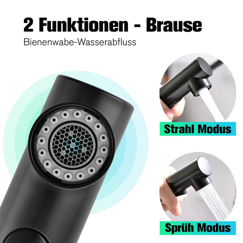 APPASO Wasserhahn Küche mit Brause, 360° Drehbar Küchenarmatur mit 2 Strahlarten und Magnet-Andocken für Küche Mattschwarz APS231-MB