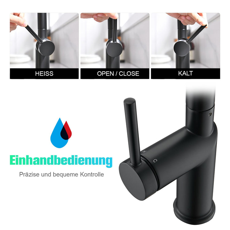 APPASO Wasserhahn Küche mit Brause, 360° Drehbar Küchenarmatur mit 2 Strahlarten und Magnet-Andocken für Küche Mattschwarz APS231-MB