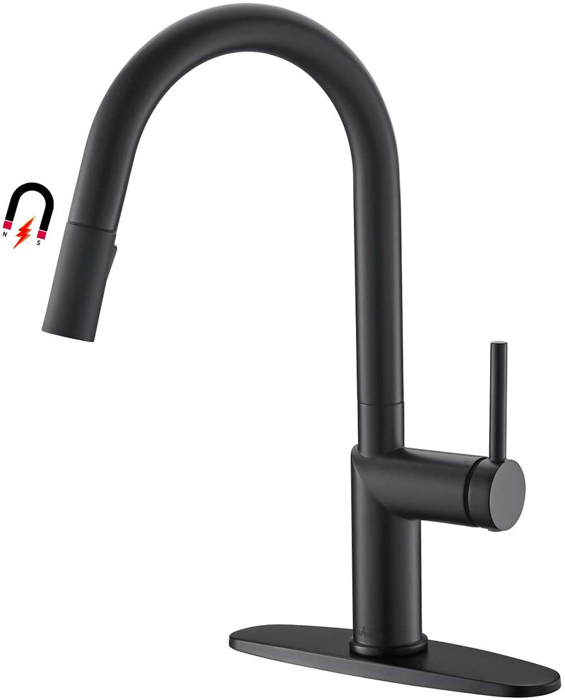 APPASO 232-MB Modern Swan-Neck Kitchen Faucet Matte Black with Magnetic Docking Multi-Flow Sprayer