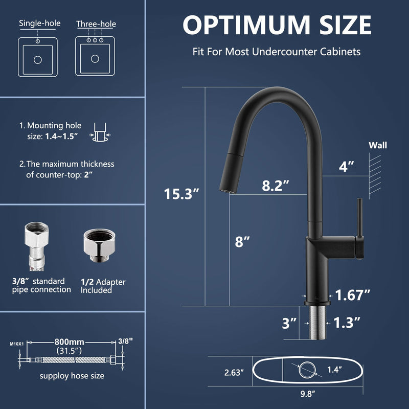 APPASO 232-MB Modern Swan-Neck Kitchen Faucet Matte Black with Magnetic Docking Multi-Flow Sprayer