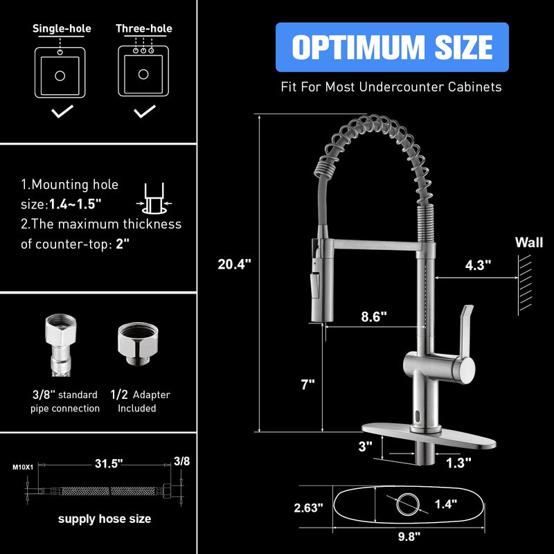 APPASO 238TL-BN Touchless Kitchen Faucet Modern Spring Brushed Nickel Smart Sensor Activated
