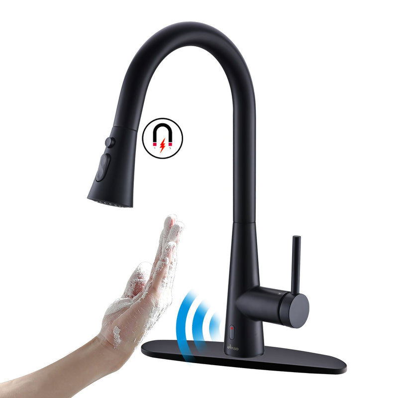 APPASO 243TL-MB Touchless Pull Down Smart Kitchen Faucet Modern Matte Black Motion Sensing Activated