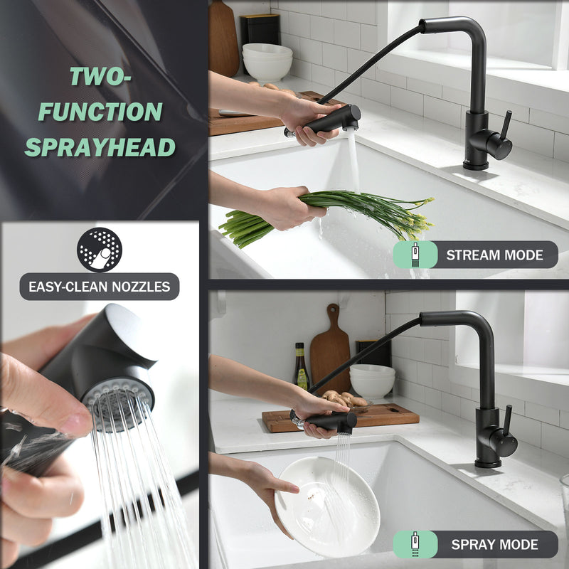 Black Kitchen Faucet, APPASO Modern Kitchen Faucets with Pull Out Sprayer Matte Black, Single Handle Kitchen Sink Faucet Black for RV/Bar Sink, 264MB