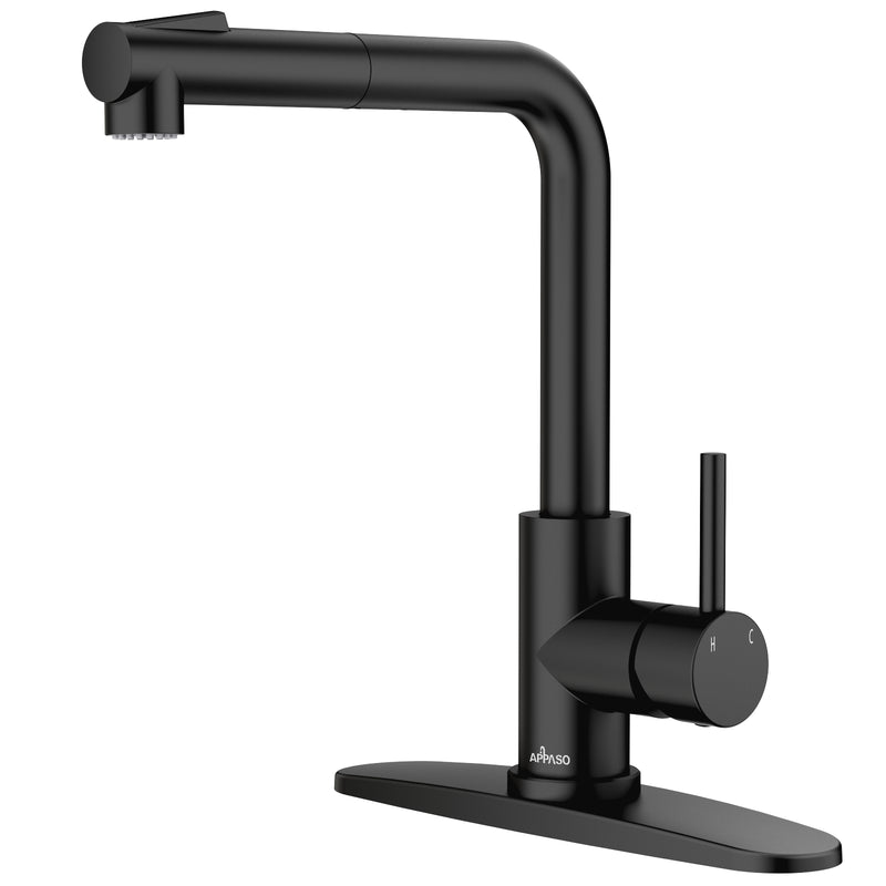 Black Kitchen Faucet, APPASO Modern Kitchen Faucets with Pull Out Sprayer Matte Black, Single Handle Kitchen Sink Faucet Black for RV/Bar Sink, 264MB
