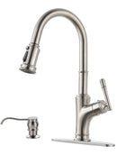 APPASO 135BN Pull Down Kitchen Faucet Brushed Nickel with Magnetic Docking Sprayer and Soap Dispenser