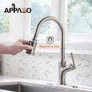 APPASO 135BN Pull Down Kitchen Faucet Brushed Nickel with Magnetic Docking Sprayer and Soap Dispenser