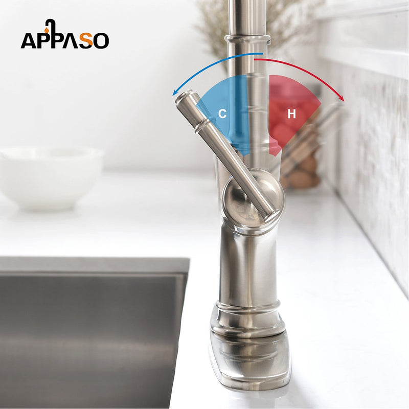 APPASO 135BN Pull Down Kitchen Faucet Brushed Nickel with Magnetic Docking Sprayer and Soap Dispenser