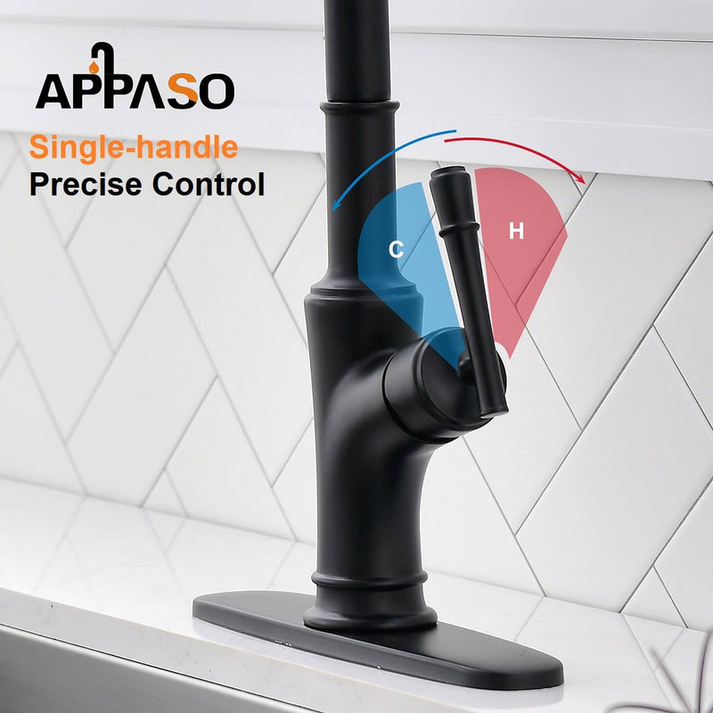 APPASO 135MB Pull Down Kitchen Faucet Matte Black with Magnetic Docking Sprayer and Soap Dispenser