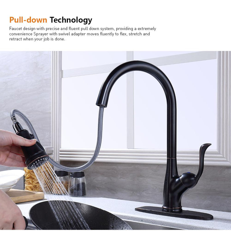 APPASO 148ORB Single Handle Pull Down Kitchen Faucet Oil Rubbed Bronze Single Hole