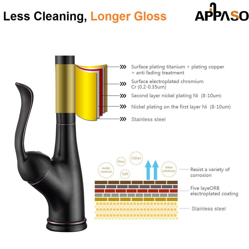 APPASO 148ORB Single Handle Pull Down Kitchen Faucet Oil Rubbed Bronze Single Hole