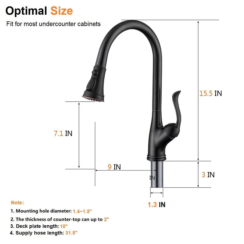 APPASO 148ORB Single Handle Pull Down Kitchen Faucet Oil Rubbed Bronze Single Hole