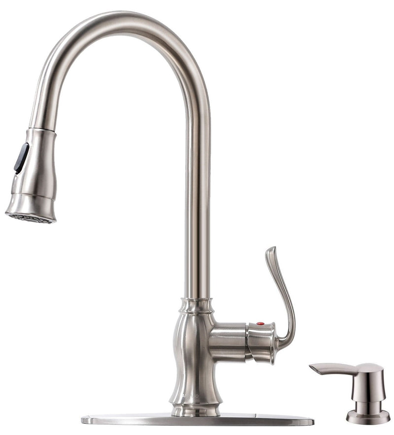 APPASO 158BN Kitchen Faucet Brushed Nickel with Pull Down Sprayer and Soap Dispenser