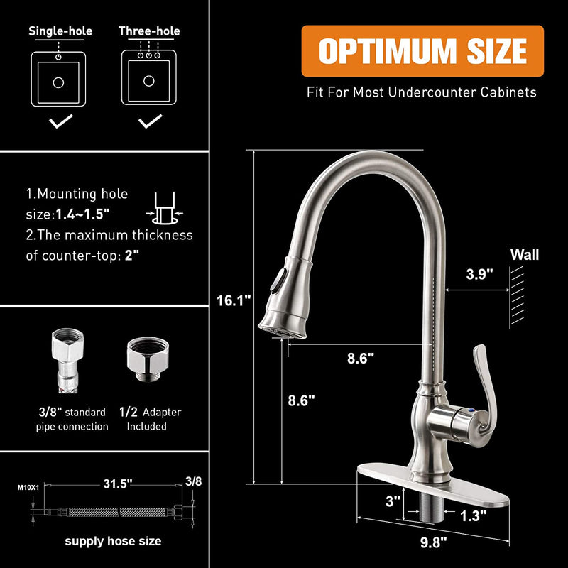 APPASO 158BN Kitchen Faucet Brushed Nickel with Pull Down Sprayer and Soap Dispenser