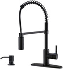 APPASO 163MB Modern Pull Down Spring Commercial Kitchen Faucet Matte Black with Soap Dispenser