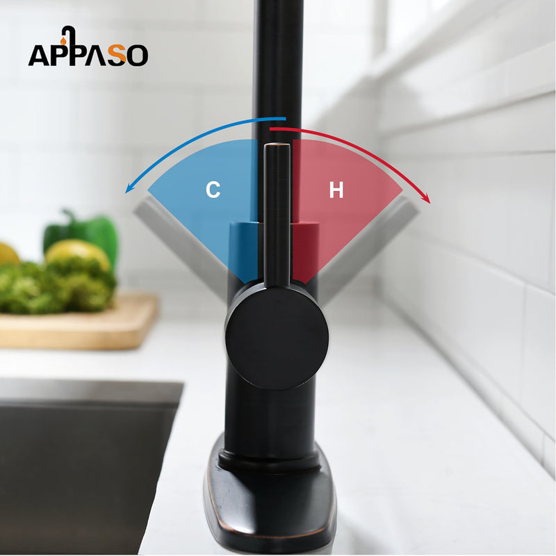 APPASO 163ORB Modern Spring Commercial Pull Down Kitchen Faucet Oil Rubbed Bronze with Soap Dispenser