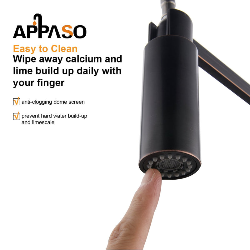 APPASO 163ORB Modern Spring Commercial Pull Down Kitchen Faucet Oil Rubbed Bronze with Soap Dispenser
