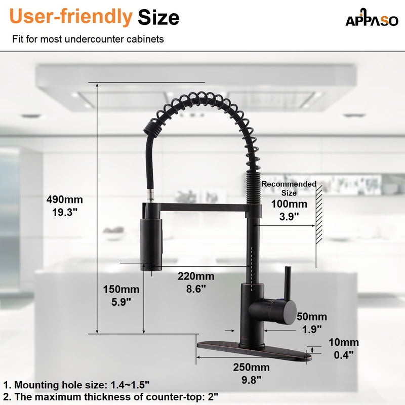 APPASO 163ORB Modern Spring Commercial Pull Down Kitchen Faucet Oil Rubbed Bronze with Soap Dispenser