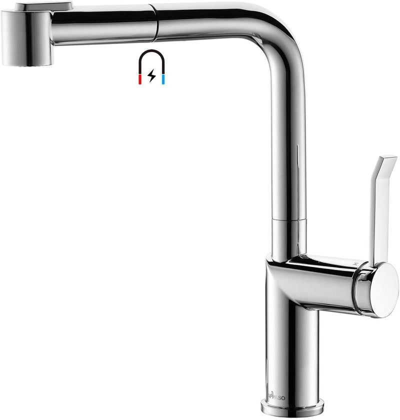 Mitigeur d‘Évier APPASO avec Douchette Extractible Robinet Cuisine Moderne Bec Rabattable en Nickel Brossé Argent