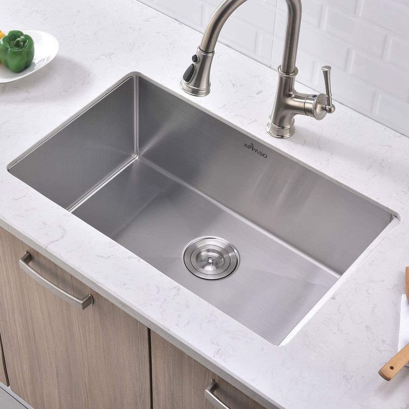 APPASO R301810 30-Inch Single Bowl Handmade Kitchen Sink 10 inch Deep Large Drop-in 18 Gauge Commercial Stainless Steel