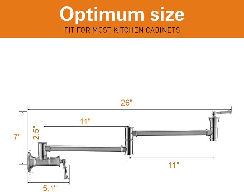 APPASO Robinet de cuisine mural Remplisseur de pot extensible pliant Nickel brossé 196BN