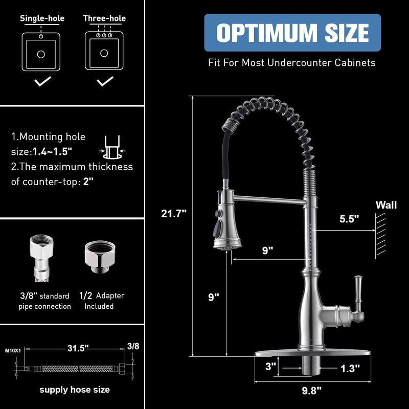 APPASO Robinet de cuisine commercial à ressort à arc élevé Style moderne Nickel brossé 227BN