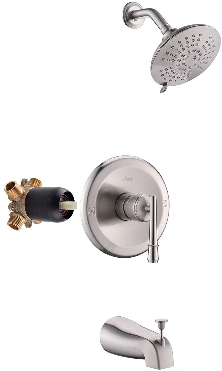 APPASO Kit Wall Mount Shower Faucet Shower system with 5-Function Spray Head Brushed Nickel 125BN