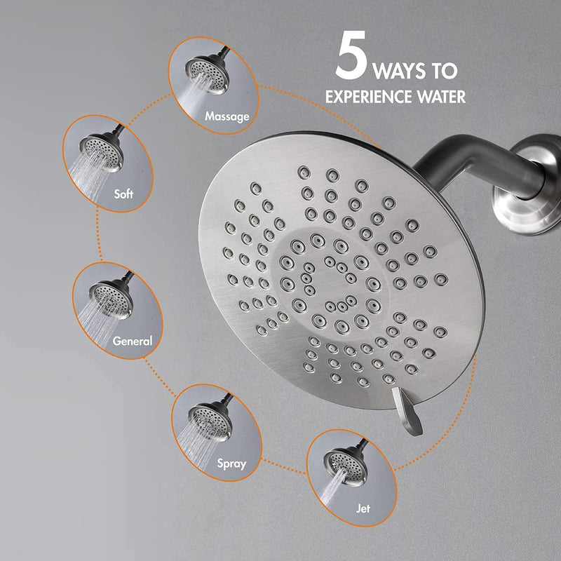 APPASO Kit Wall Mount Shower Faucet Shower system with 5-Function Spray Head Brushed Nickel 125BN