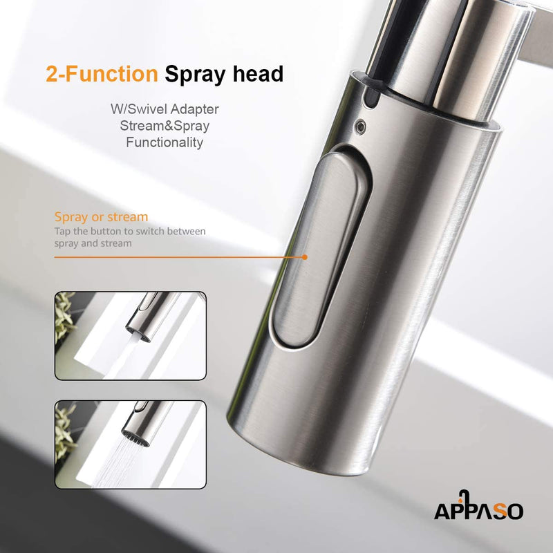 APPASO G 1/2 Kitchen Faucet Pull Out Spray Head Replacement 2 Function Sprayer Brushed Nickel 163BN