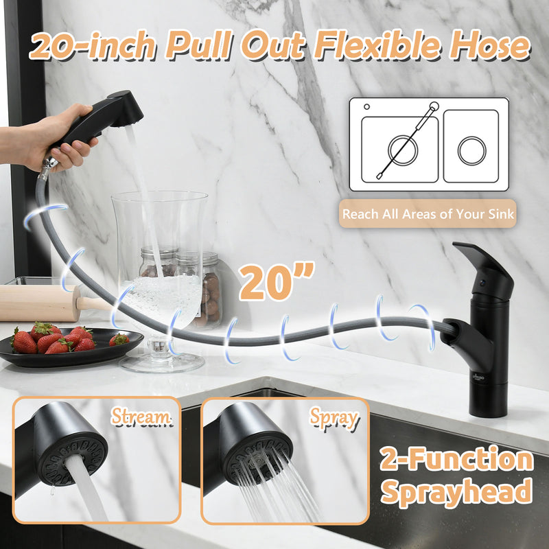 Mitigeur de Cuisine Douchette avec 2 Modes de Pulvérisation noir,Robinet  Cuisine avec Douchette Extractible Rotatif